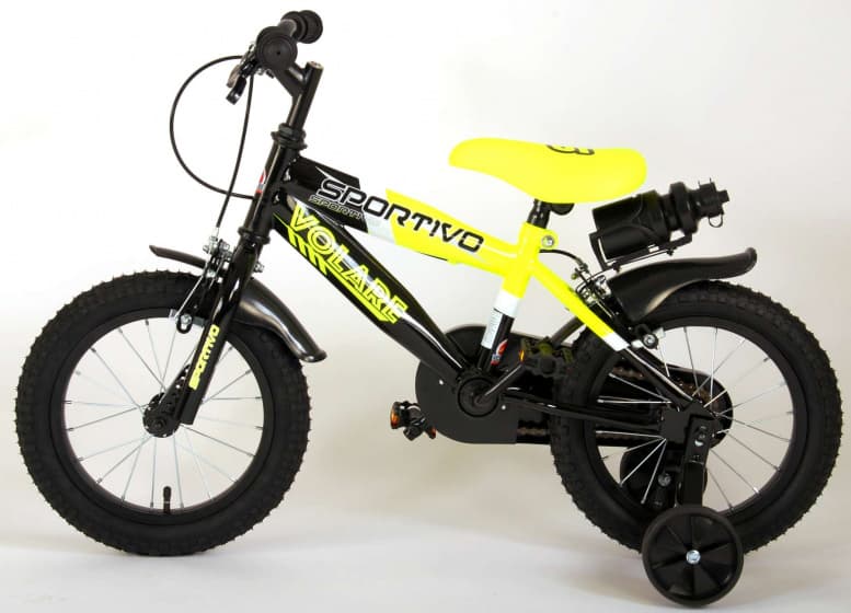 Volare Sportivo barncykel - Pojkar - 14 tum - Neon Gul Svart - 2 handbromsar - 95% monterad
