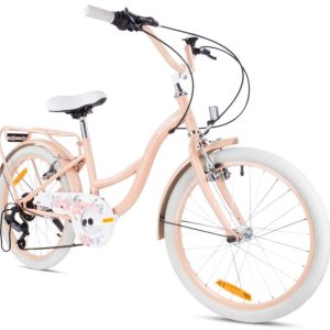 20 tums barncykel för flickor Shimano 6 växlar Flower Bike aprikosfärgad Sun Baby