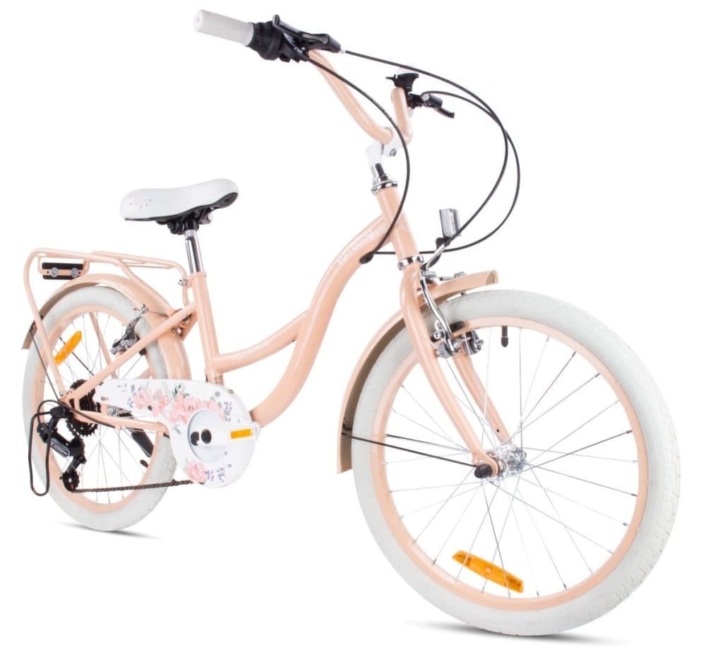20 tums barncykel för flickor Shimano 6 växlar Flower Bike aprikosfärgad Sun Baby