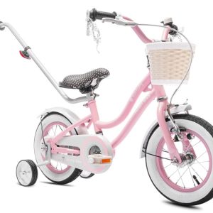 Barncykel Cykel för en flicka 12 tum Korg Handtag Sidohjul Hjärtcykel rosa Sun Baby